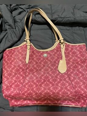 Coach Peyton Dream Pink Signature Canvas Tote with Tan Leather Handles